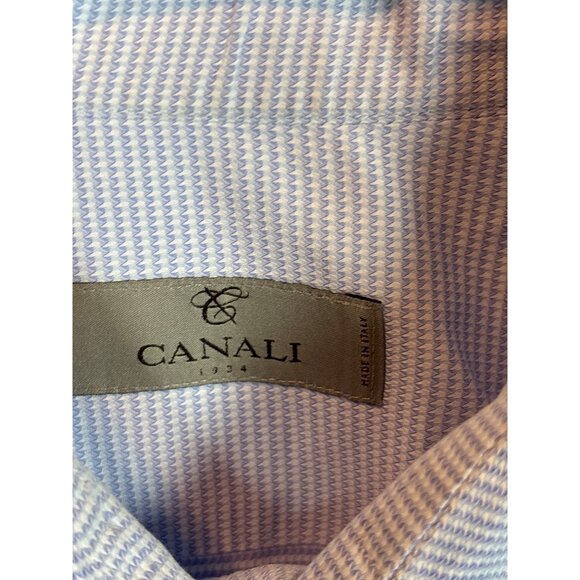 Canali Mens Dress Shirt Size 42 16.5 Blue & White Houndstooth Cotton Made In Ita - Picture 3 of 12